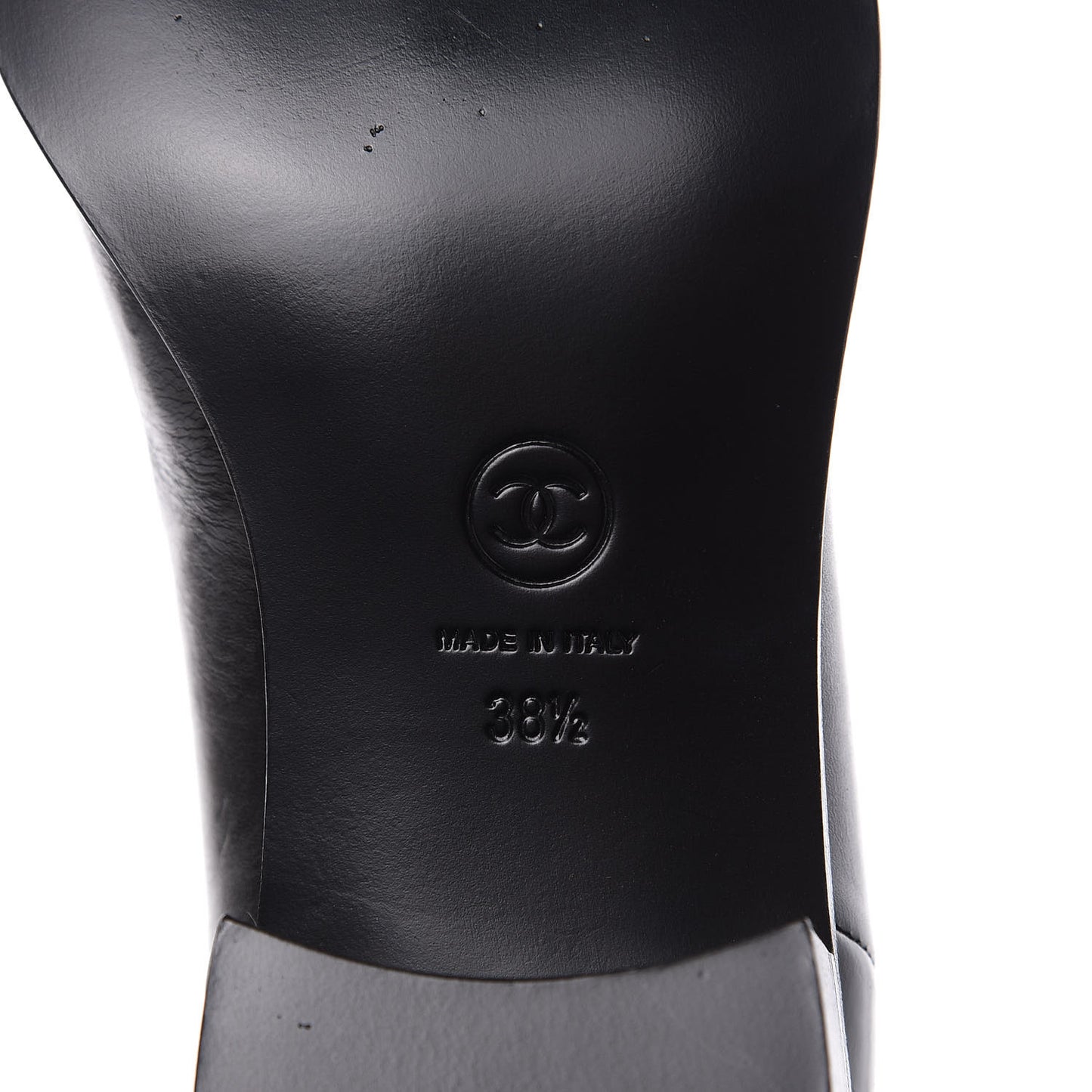 Glazed Calfskin CC High Boots 38.5 Black