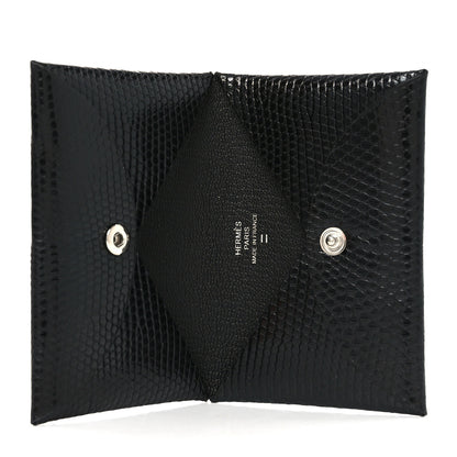 Hermes Lizard Calvi Card Case Black 5 of 8