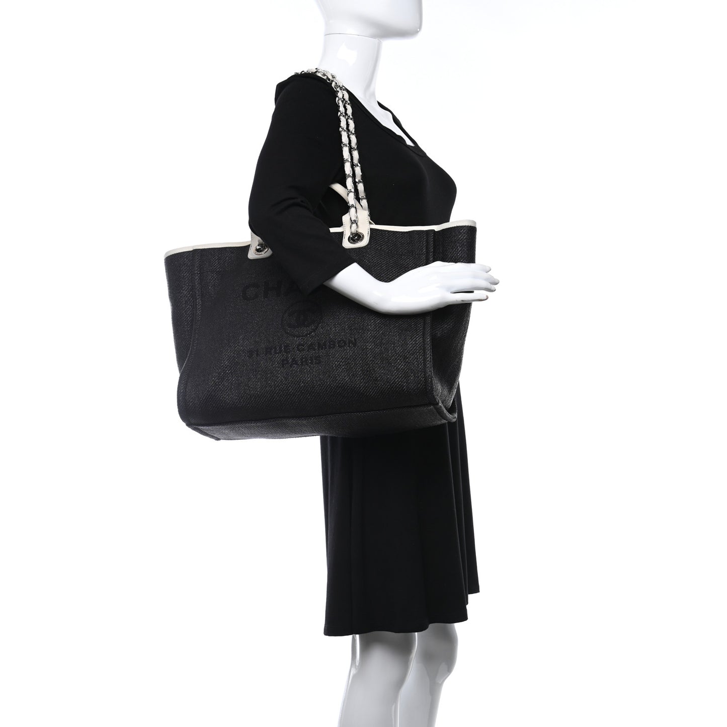 Canvas Medium Deauville Tote Black White