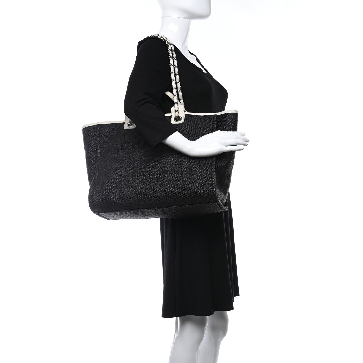 Chanel Canvas Medium Deauville Tote Black White 3 of 9