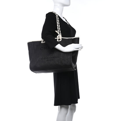 Chanel Canvas Medium Deauville Tote Black White 3 of 9