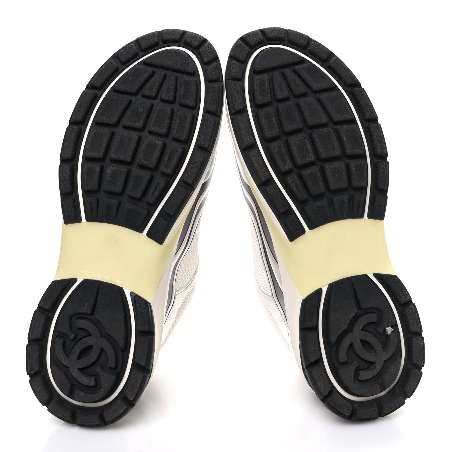 Chanel Fabric Laminated Calfskin Stretch CC Womens Sneakers 40 White Silver 7 of 11