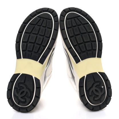 Chanel Fabric Laminated Calfskin Stretch CC Womens Sneakers 40 White Silver 7 of 11