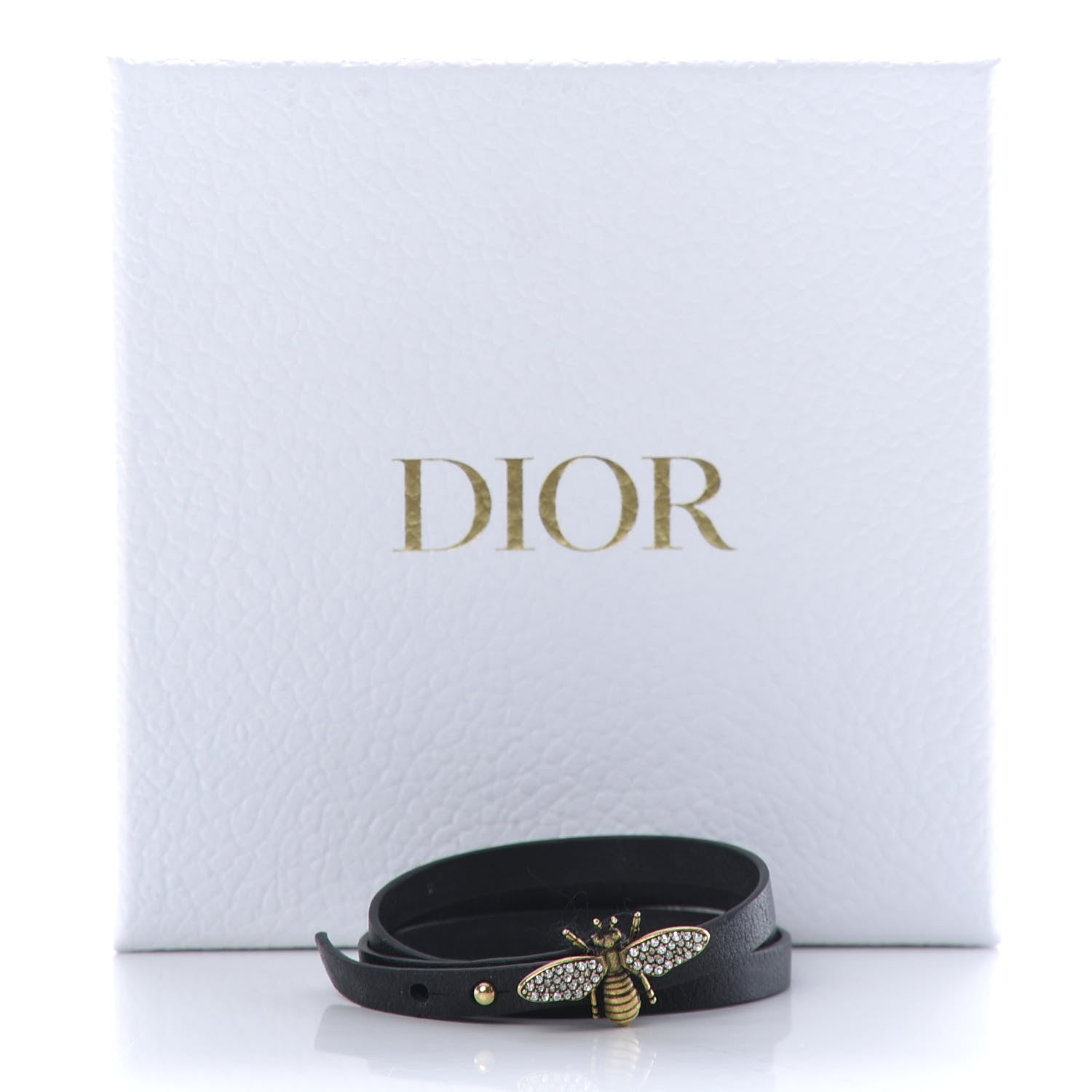 Christian Dior Calfskin Crystal Bee Triple Loop Bracelet Black 7 of 7