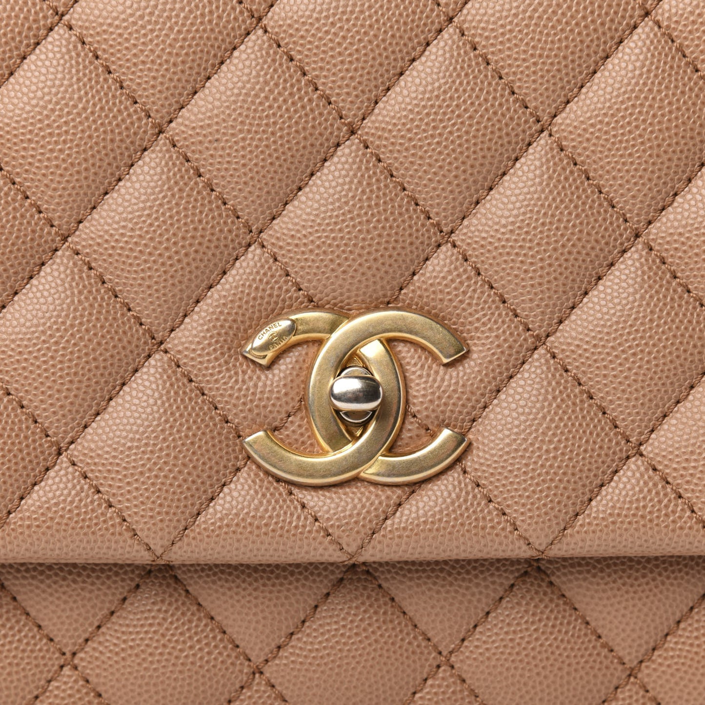 Caviar Lizard Quilted Small Coco Handle Flap Beige