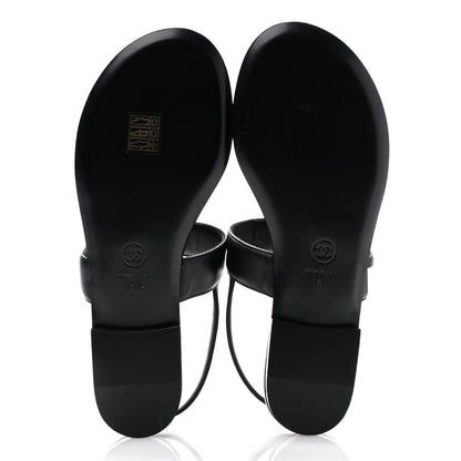 Chanel Lambskin Gripoix CC Thong Sandals 38.5 Black Gold 5 of 9