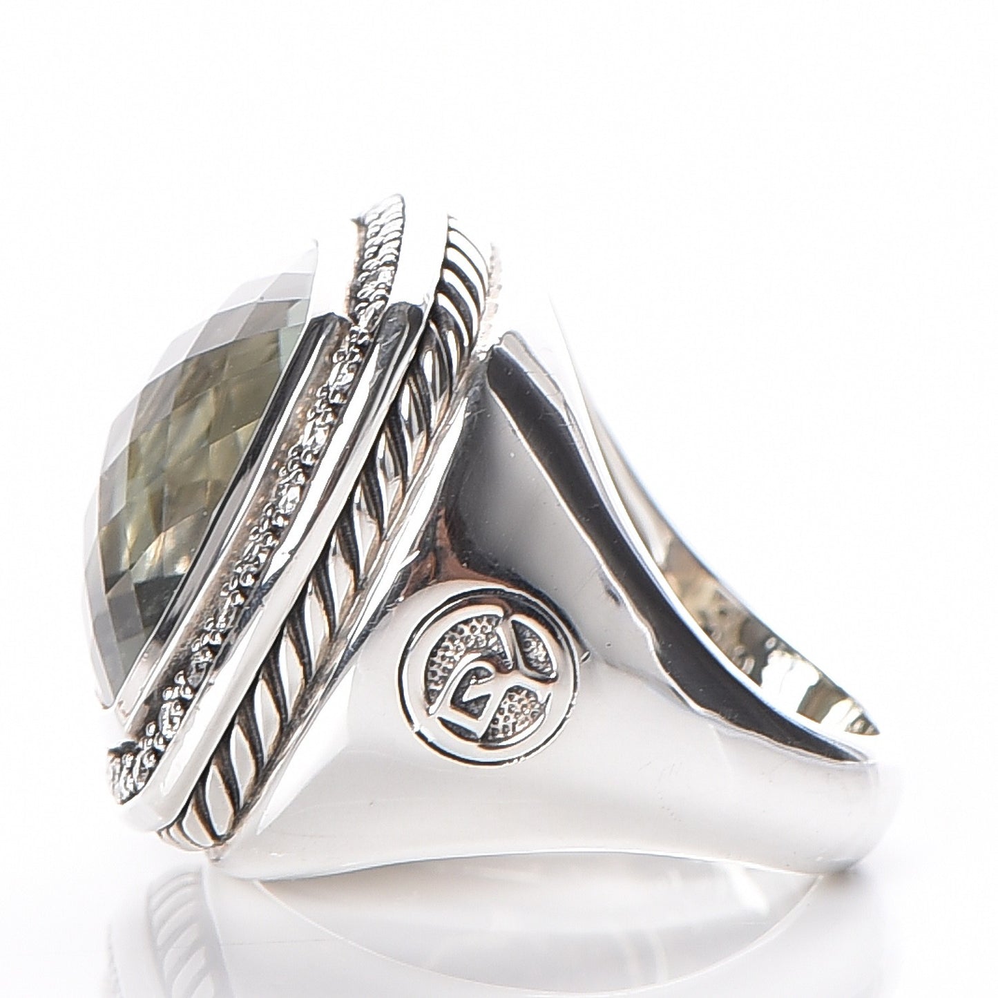 Sterling Silver Diamond Prasiolite 17mm Albion Ring 52 6