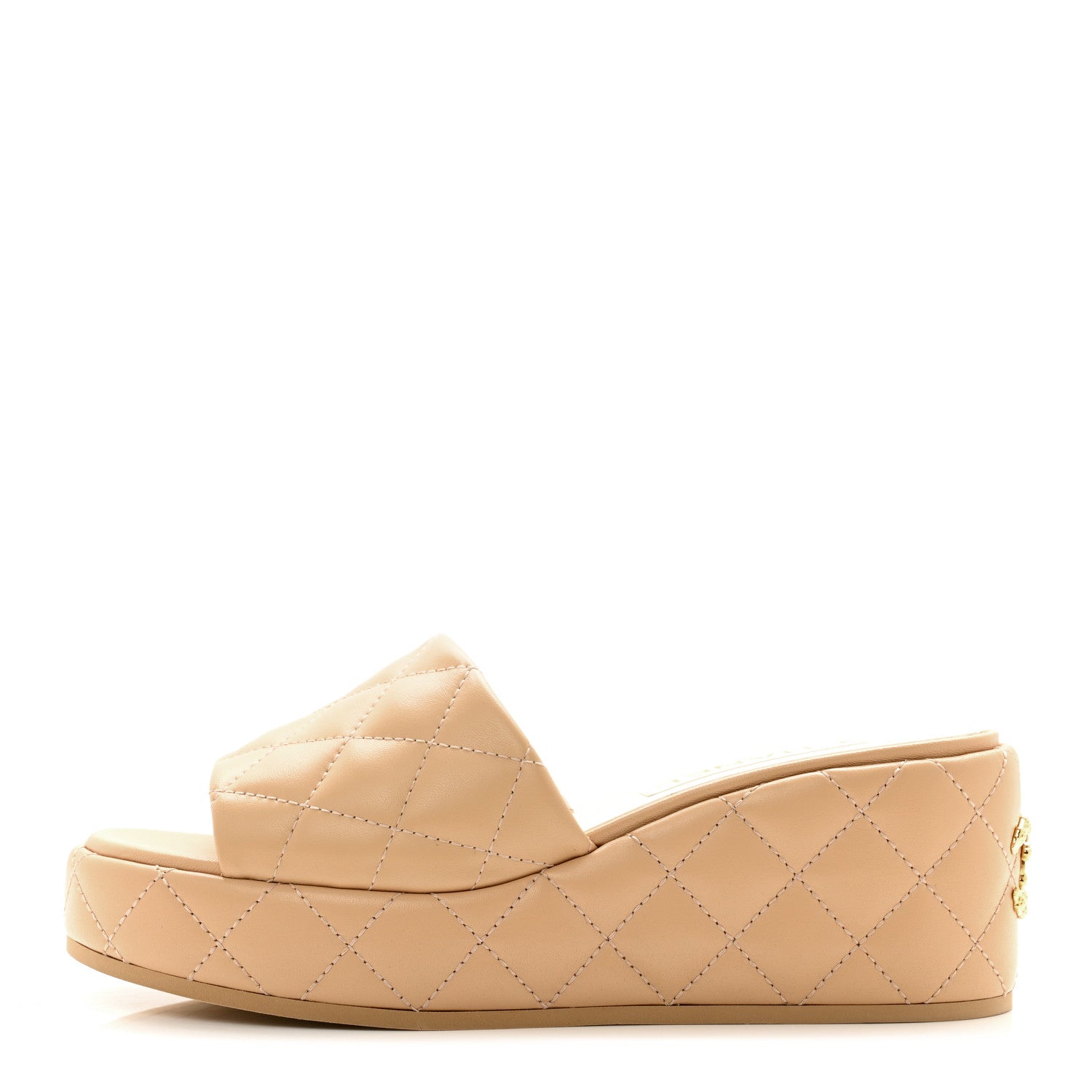 Chanel Lambskin Quilted Camelia CC Wedge Sandal Mules 41 Beige 1 of 9