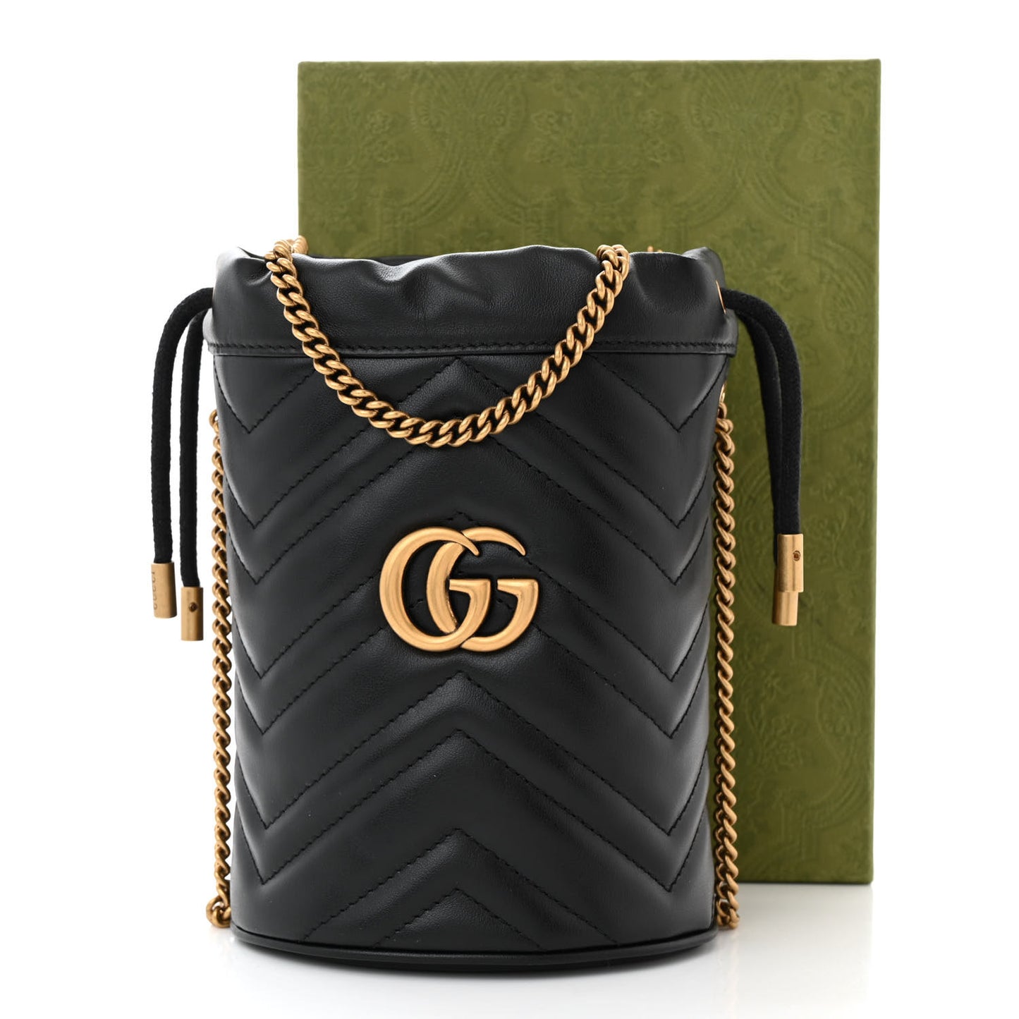 Calfskin Matelasse Mini GG Marmont 2.0 Bucket Bag Black