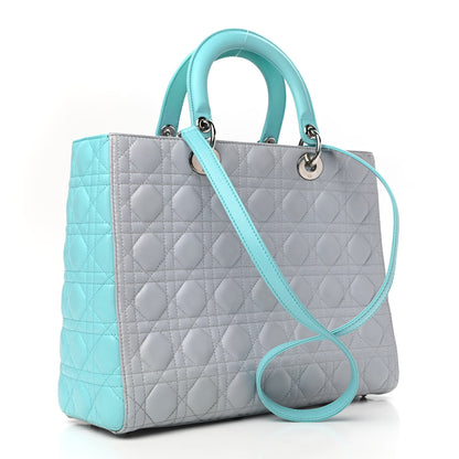 Christian Dior Lambskin Cannage Large Bi-Color Lady Dior Grey Turquoise 3 of 10