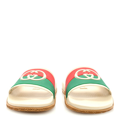 Gucci Rubber Web Womens Interlocking G Slide Sandals 40 Mystic White Green Red 3 of 7