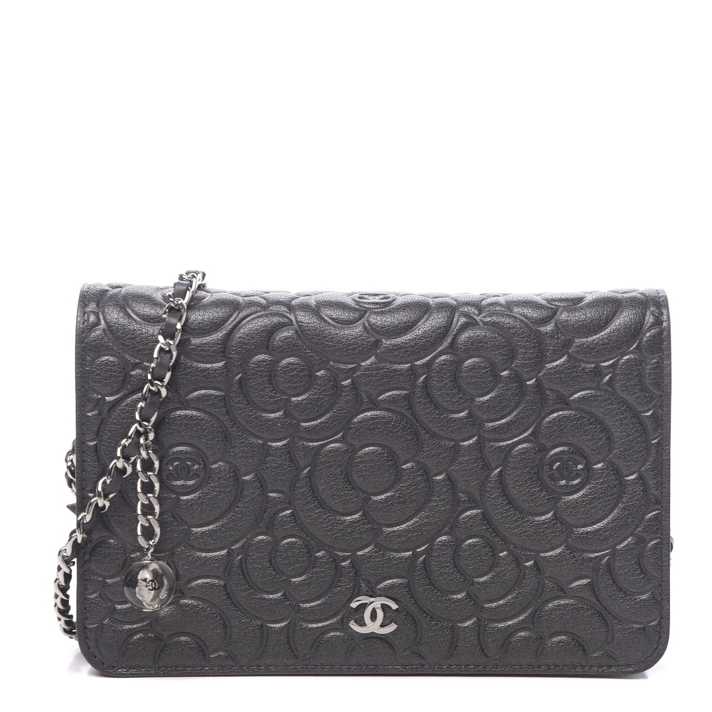 Goatskin Camellia Embossed Wallet On Chain WOC Grey