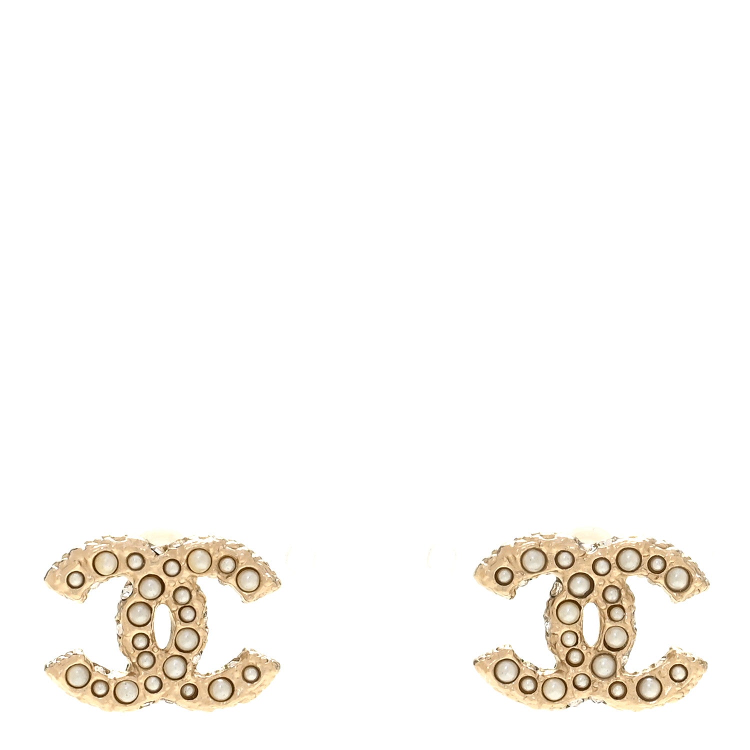 Chanel Metal Graduated Pearl Crystal CC Earrings Light Gold 1 of 5