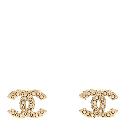 Chanel Metal Graduated Pearl Crystal CC Earrings Light Gold 1 of 5