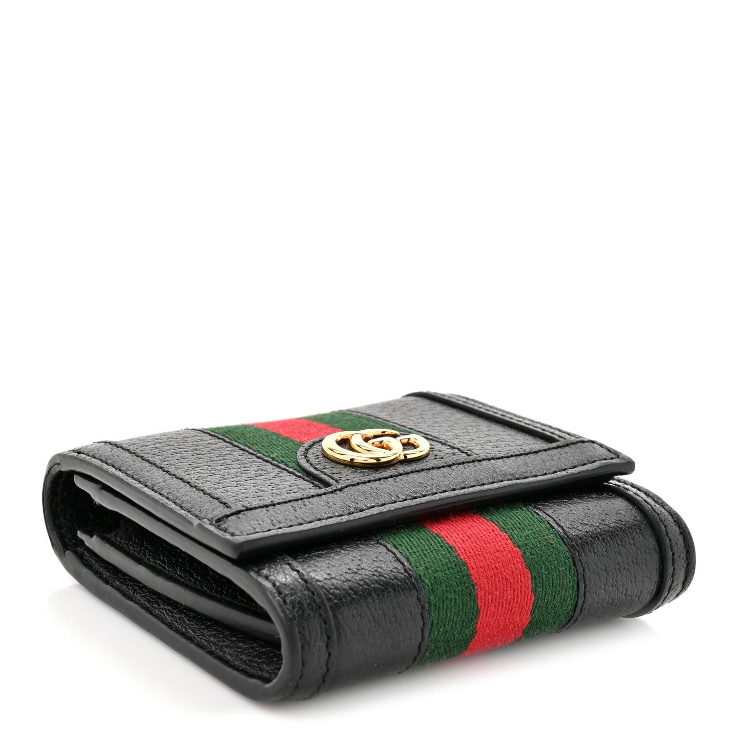 Textured Dollar Calfskin Web Ophidia Card Case Wallet Black