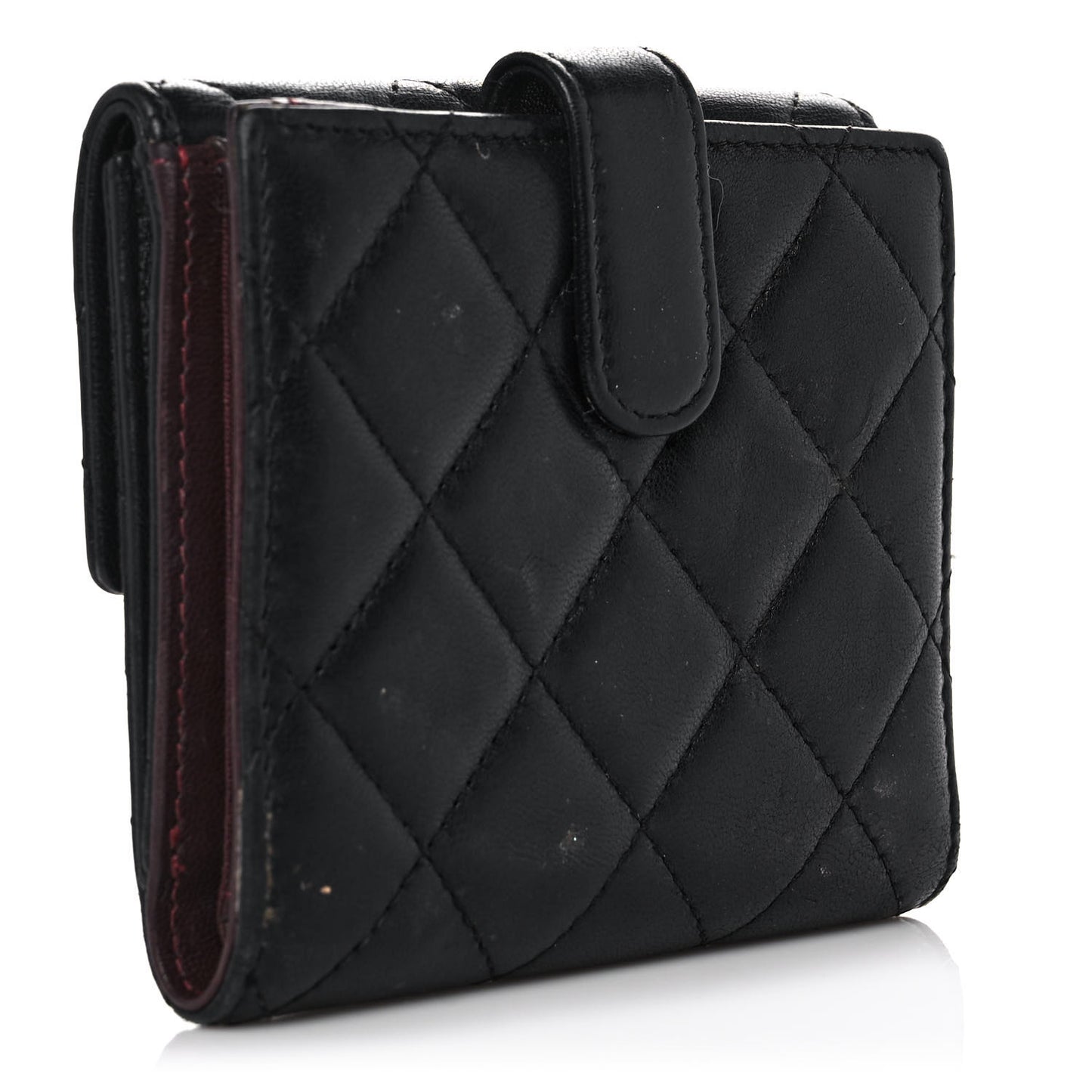 Lambskin Quilted Compact French Flap Wallet Black