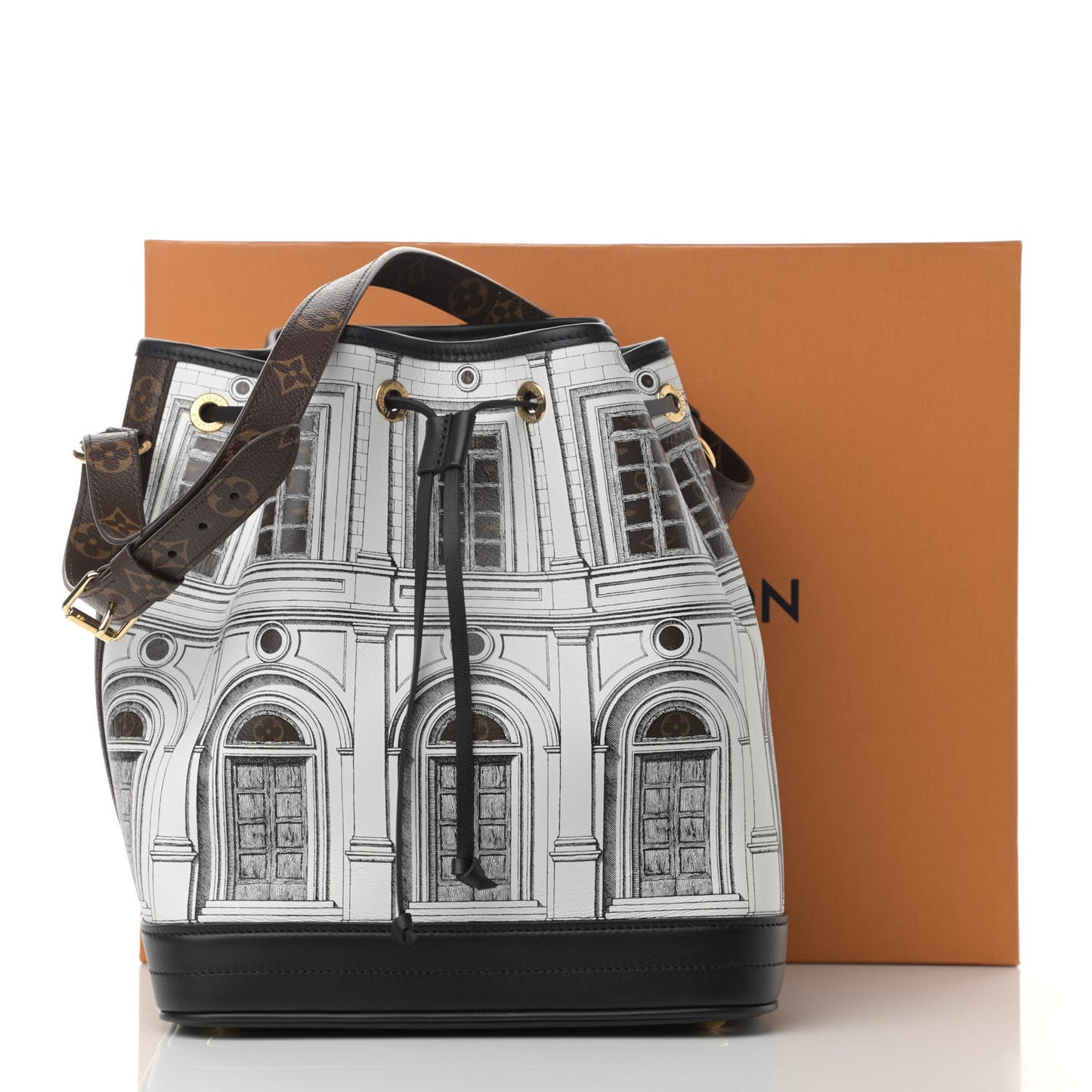 X FORNASETTI Calfskin Architettura Noe MM Black White