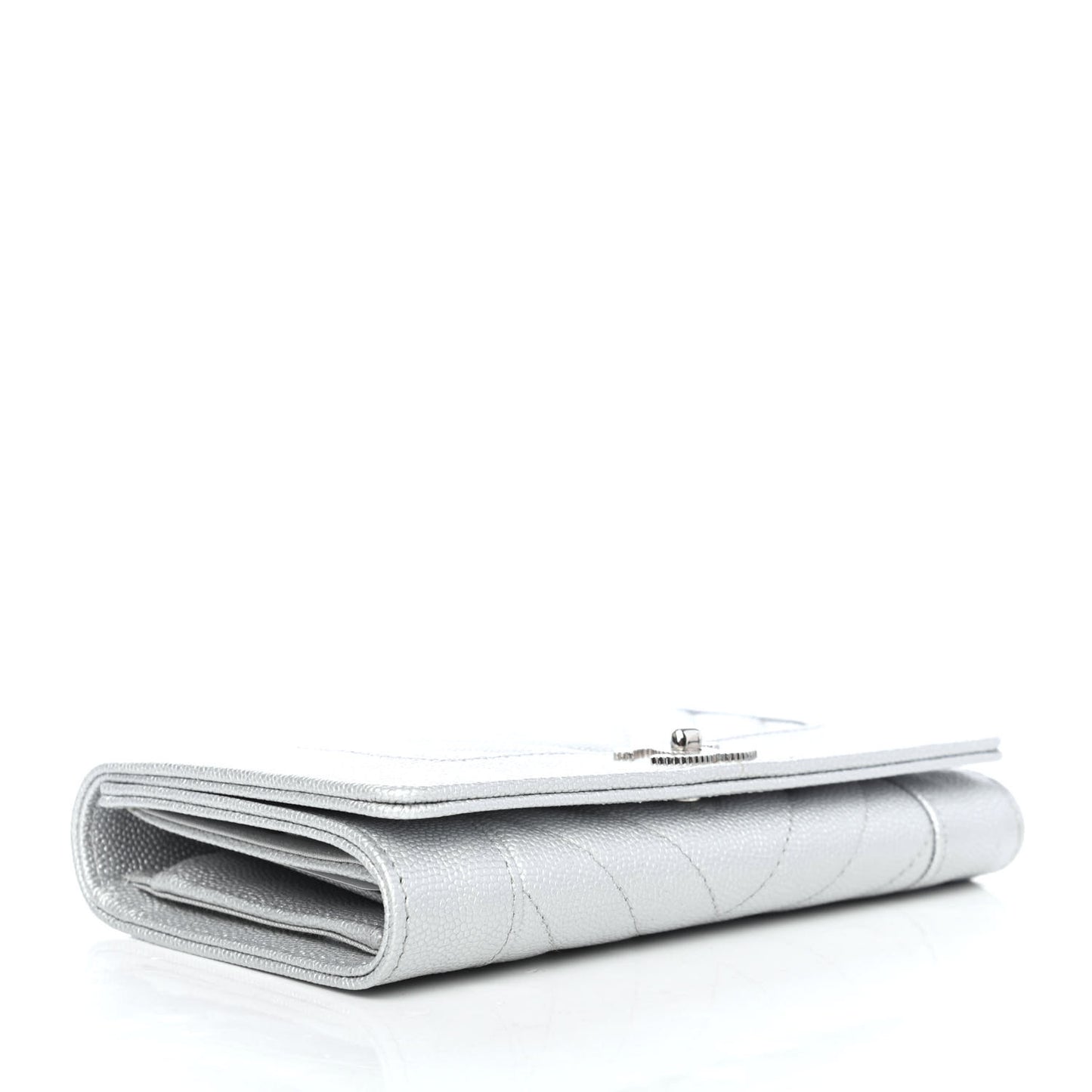 Metallic Caviar Chevron Quilted Mademoiselle Vintage Flap Wallet Silver