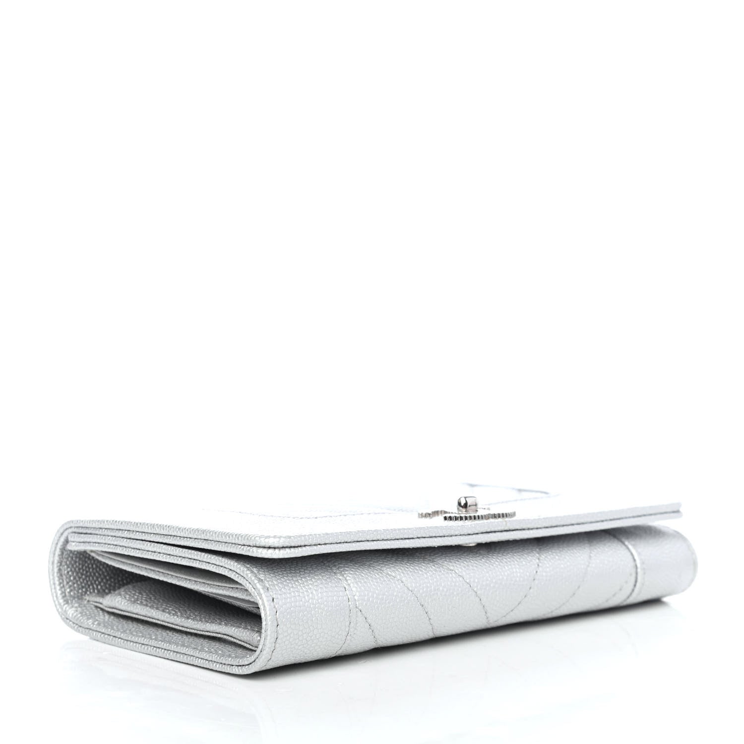 Chanel Metallic Caviar Chevron Quilted Mademoiselle Vintage Flap Wallet Silver 3 of 4