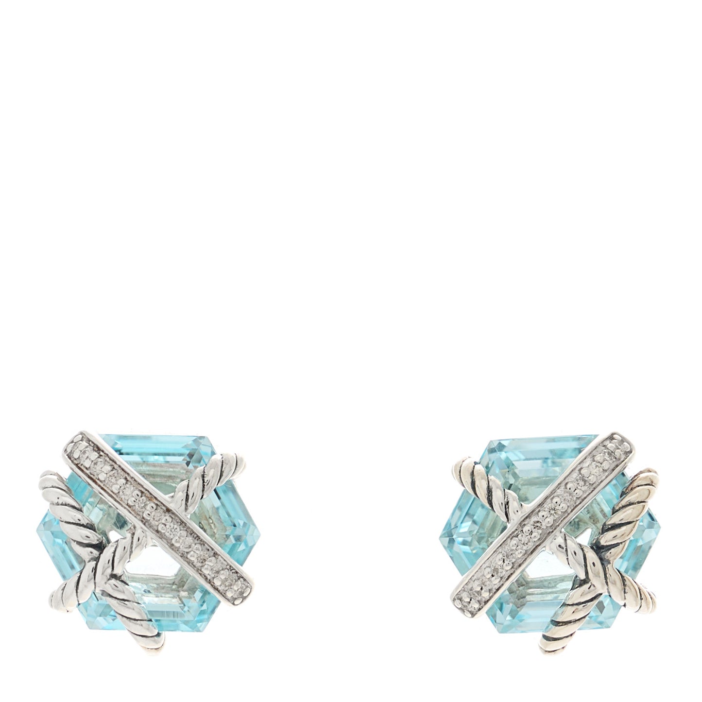 Sterling Silver Diamond Blue Topaz 10mm Cable Wrap Earrings