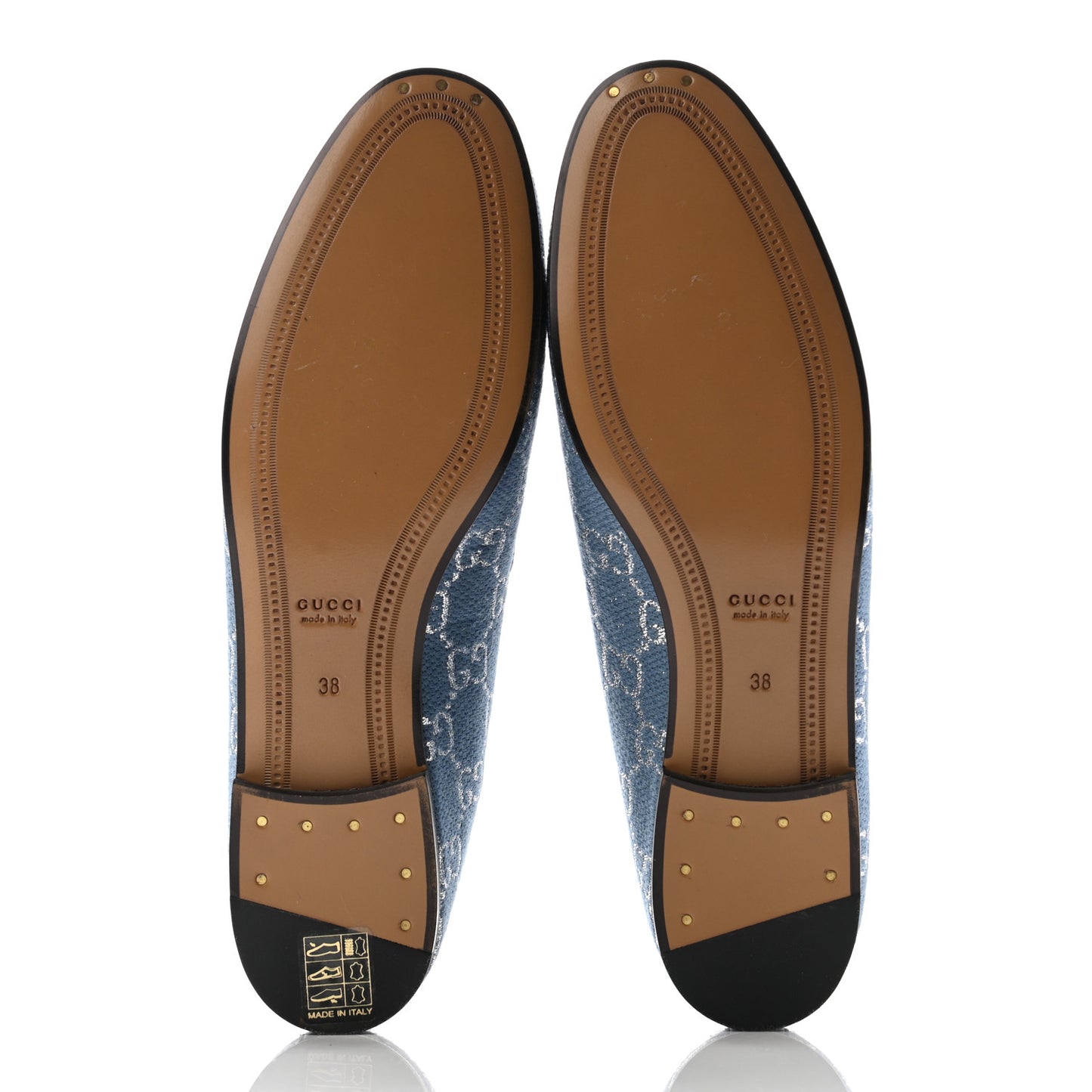 Canvas Lame GG Monogram Horsebit Womens Jordaan Loafers 38 Blue Silver