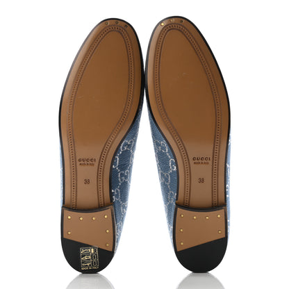 Gucci Canvas Lame GG Monogram Horsebit Womens Jordaan Loafers 38 Blue Silver 5 of 8