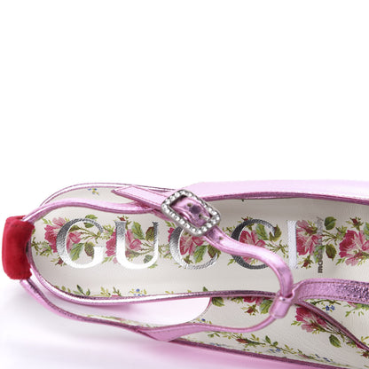Gucci Metallic Nappa Velvet Crystal Bow Anita Pumps 35 Rosa Hibiscus Red 8 of 12