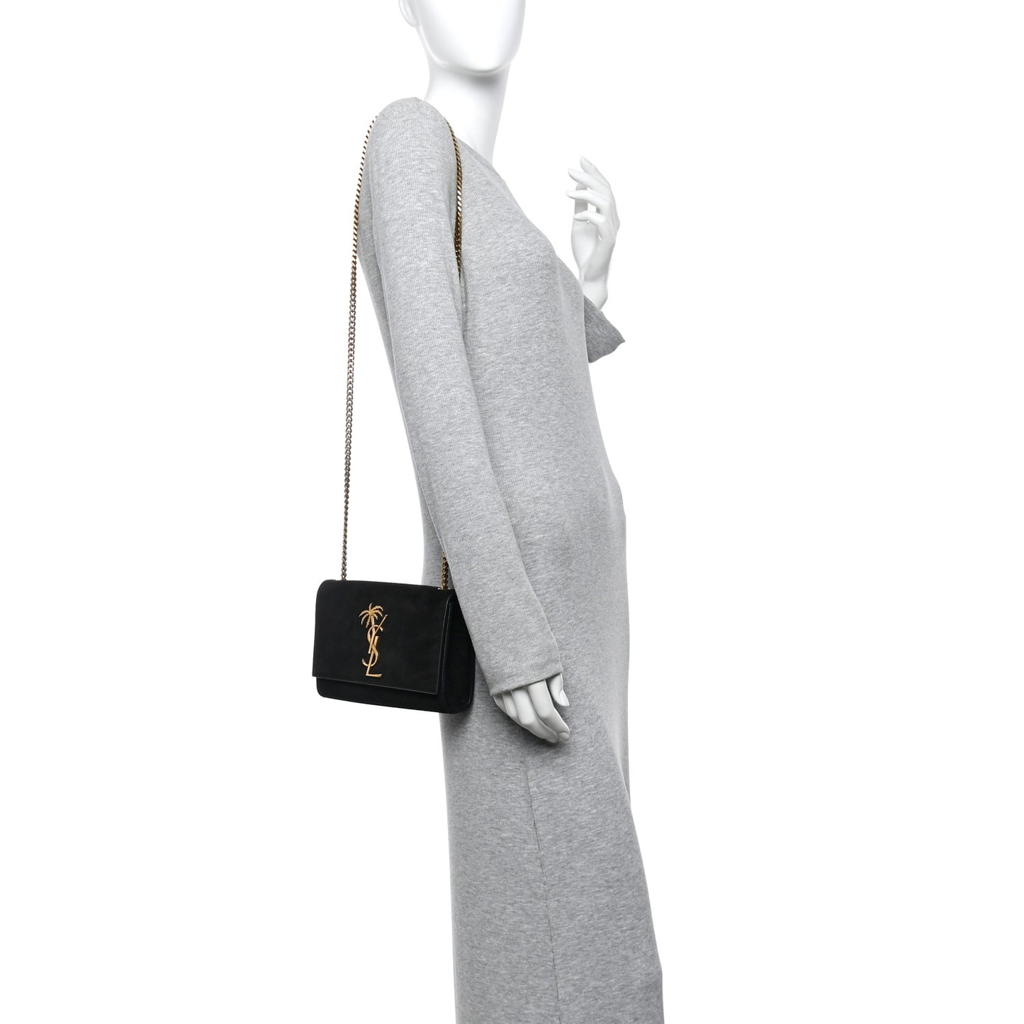 Suede Small Classic Monogram Palm Tree Kate Satchel Black