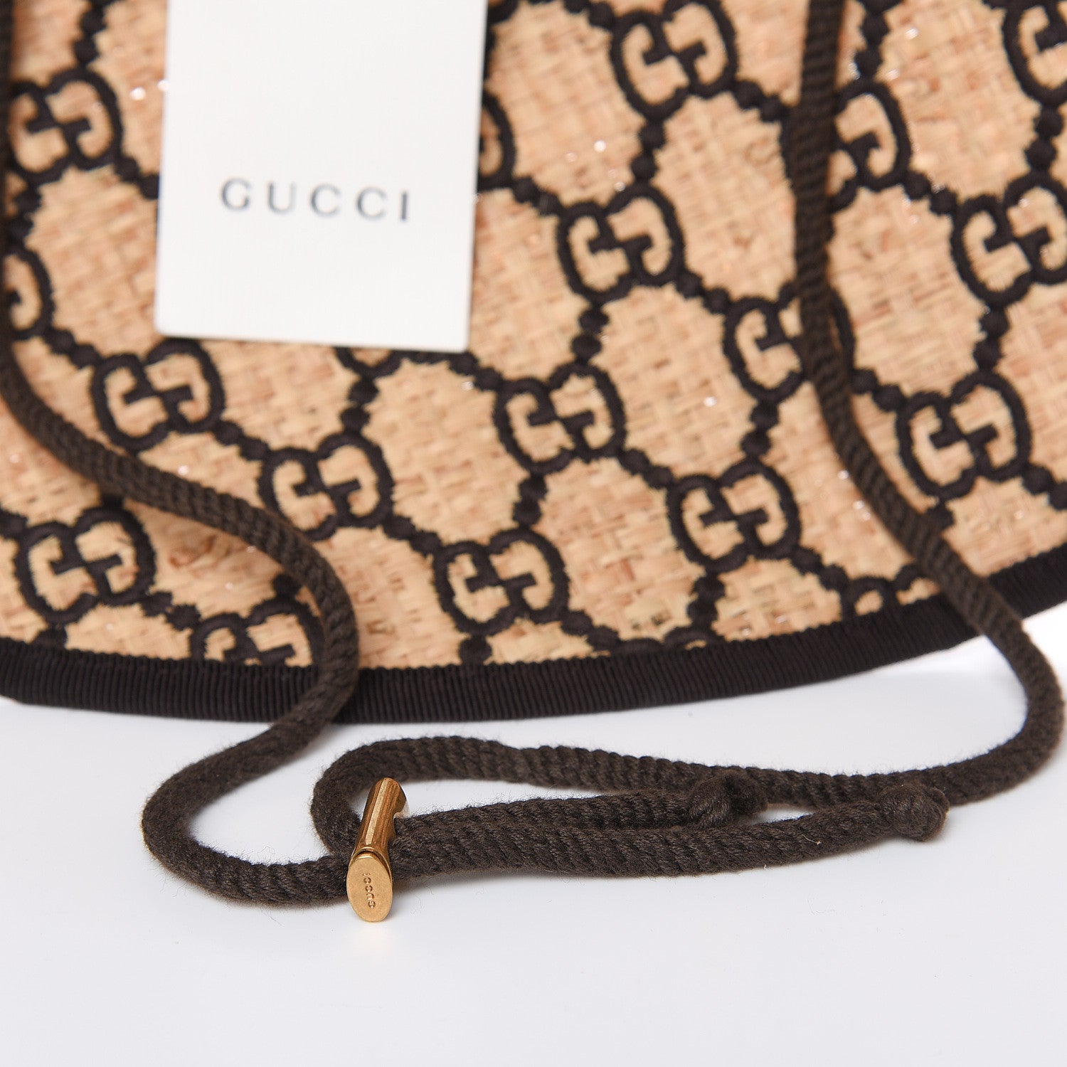Gucci Raffia Elaphe GG Monogram Embroidered Wide Brim Hat Ivory Black 5 of 5