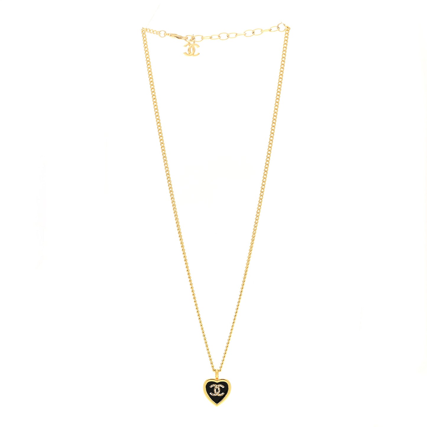 Metal Resin Crystal CC Heart Necklace Gold Black