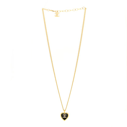 Chanel Metal Resin Crystal CC Heart Necklace Gold Black 3 of 6