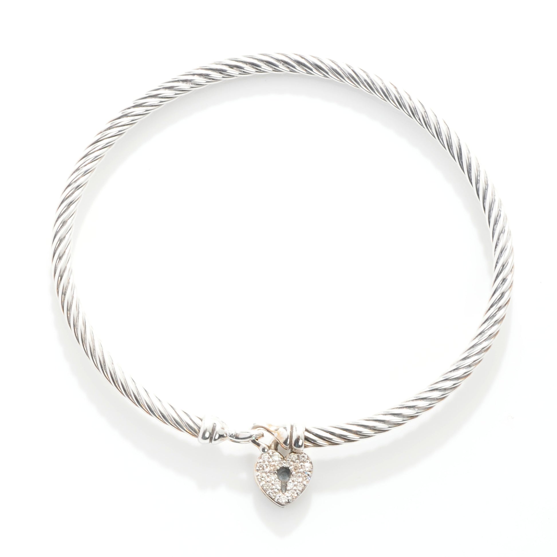 David Yurman Sterling Silver Diamond Heart Padlock Cable Bracelet 3 of 6