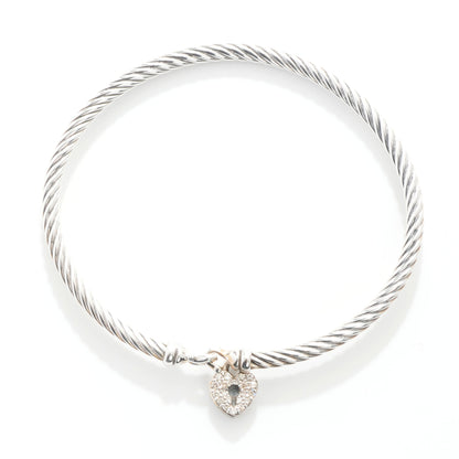 David Yurman Sterling Silver Diamond Heart Padlock Cable Bracelet 3 of 6