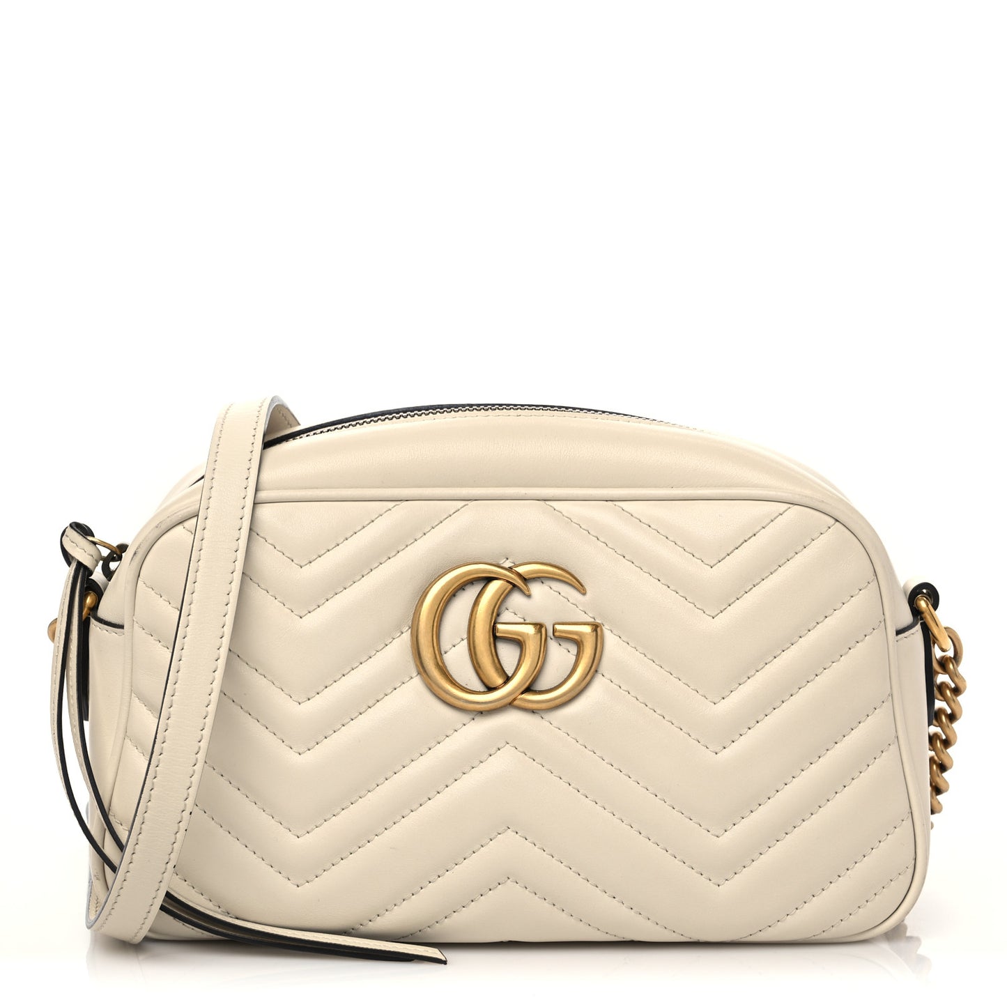 Calfskin Matelasse Small GG Marmont Chain Shoulder Bag White