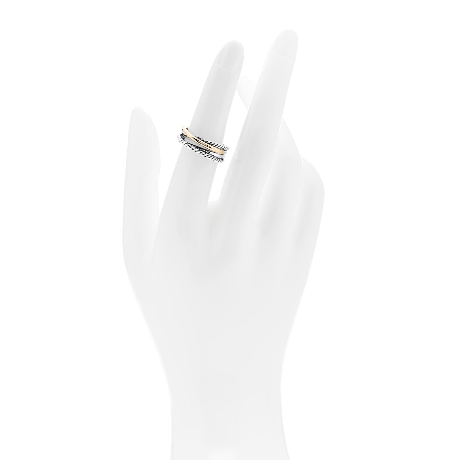 David Yurman Sterling Silver 18K Yellow Gold Narrow Crossover Ring 51 5.75 2 of 4