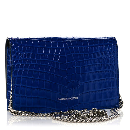 Alexander McQueen Calfskin Crocodile Embossed Skull Mini Crossbody Bag Deep Lapis Blue 3 of 9