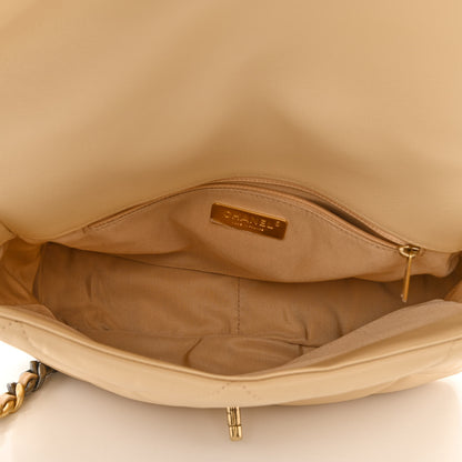 Chanel Shiny Goatskin Quilted Large Chanel 19 Flap Beige 5 of 10