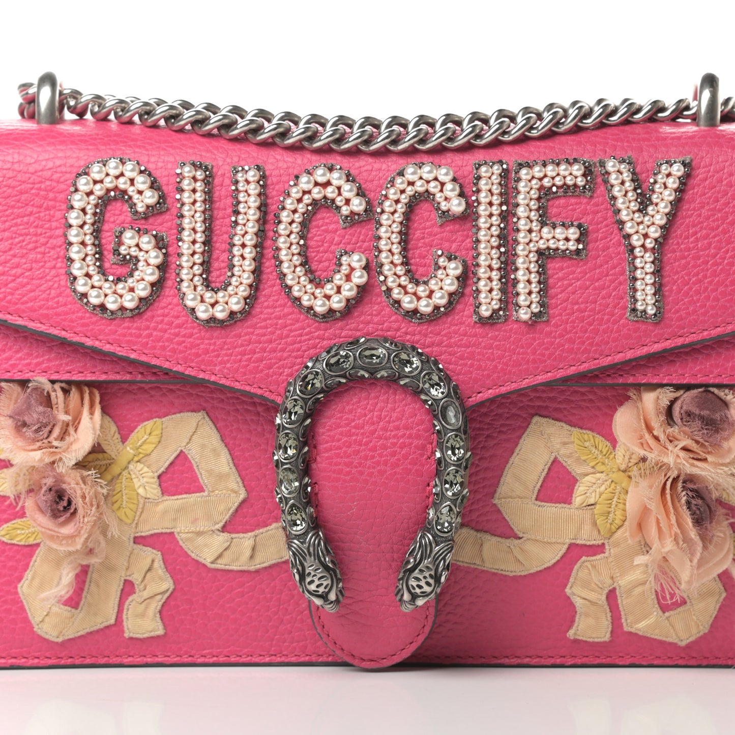 Pebbled Calfskin Embellished Guccify Small Dionysus Shoulder Bag Rosa