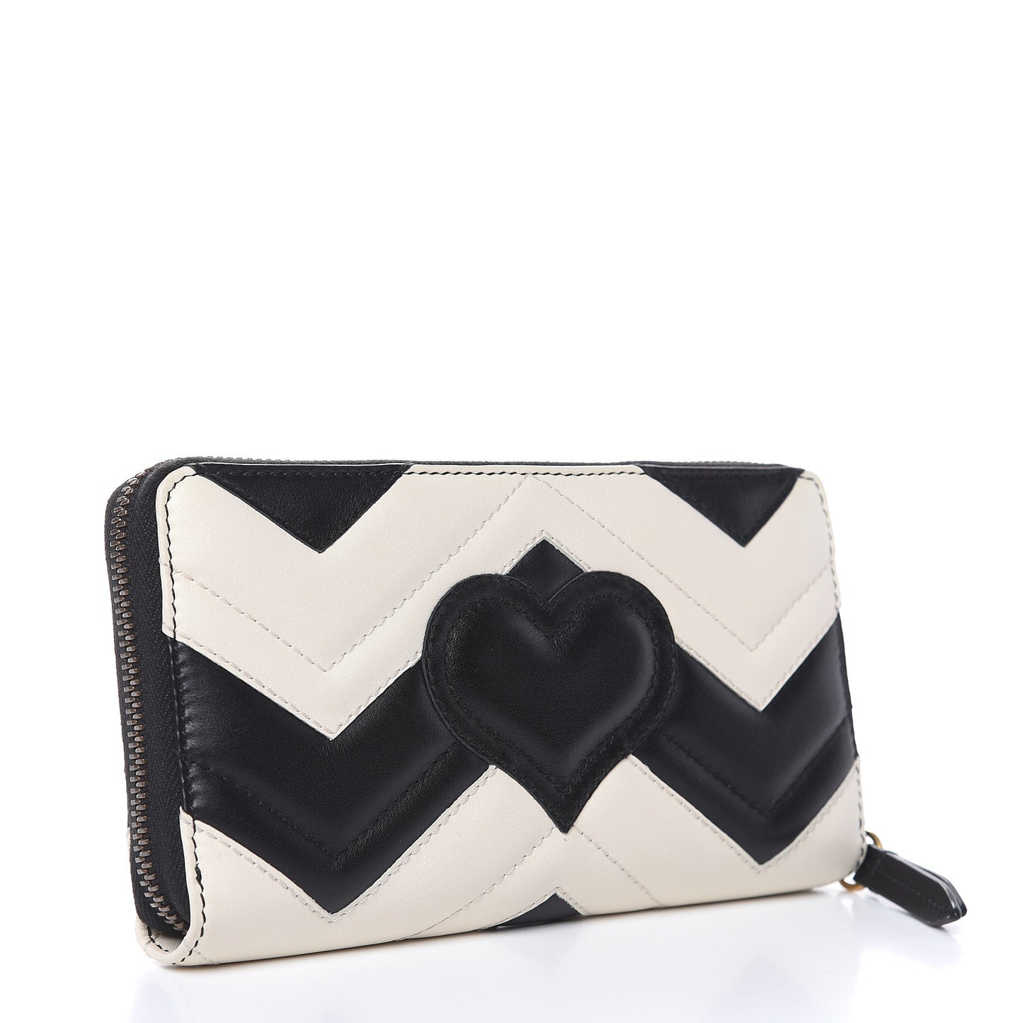 Calfskin Matelasse GG Marmont Zip Around Wallet Black White