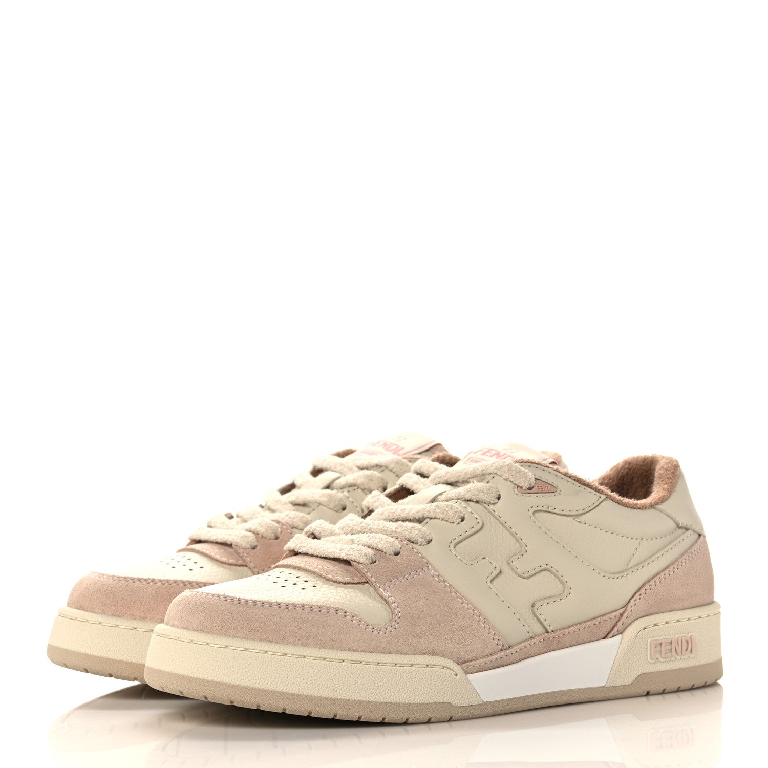 Fendi Suede Vitello Fendi Match Low Top Sneakers 38.5 Nudo White Garza Rosa 3 of 8