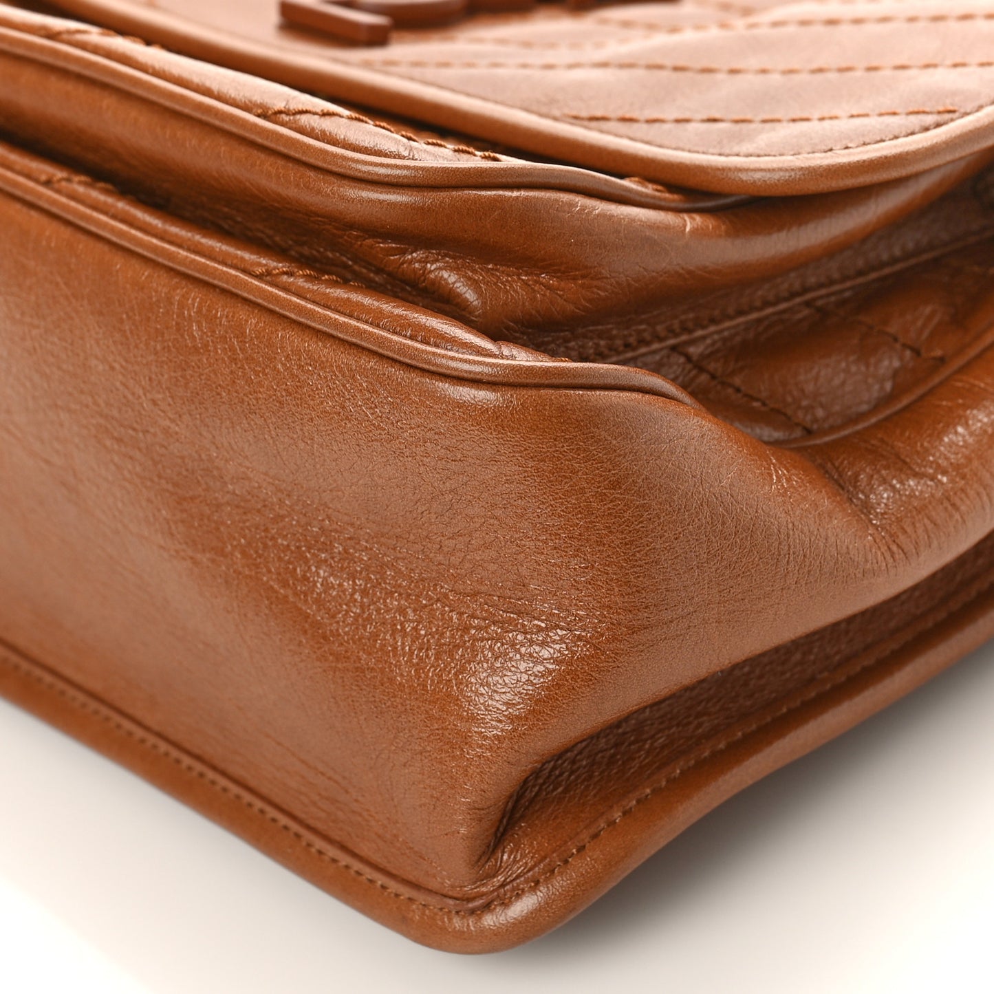 Crinkled Calfskin Matelasse Monogram Medium Niki Chain Satchel Caramel