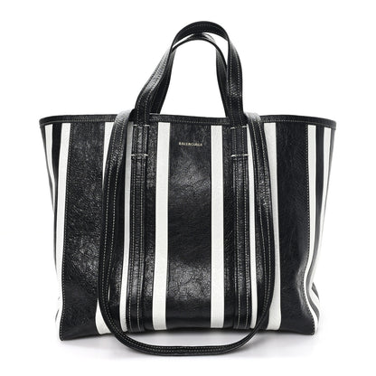 Balenciaga Agneau Arena Striped Patchwork Large Barbes East West Shopper Black White 1 of 11