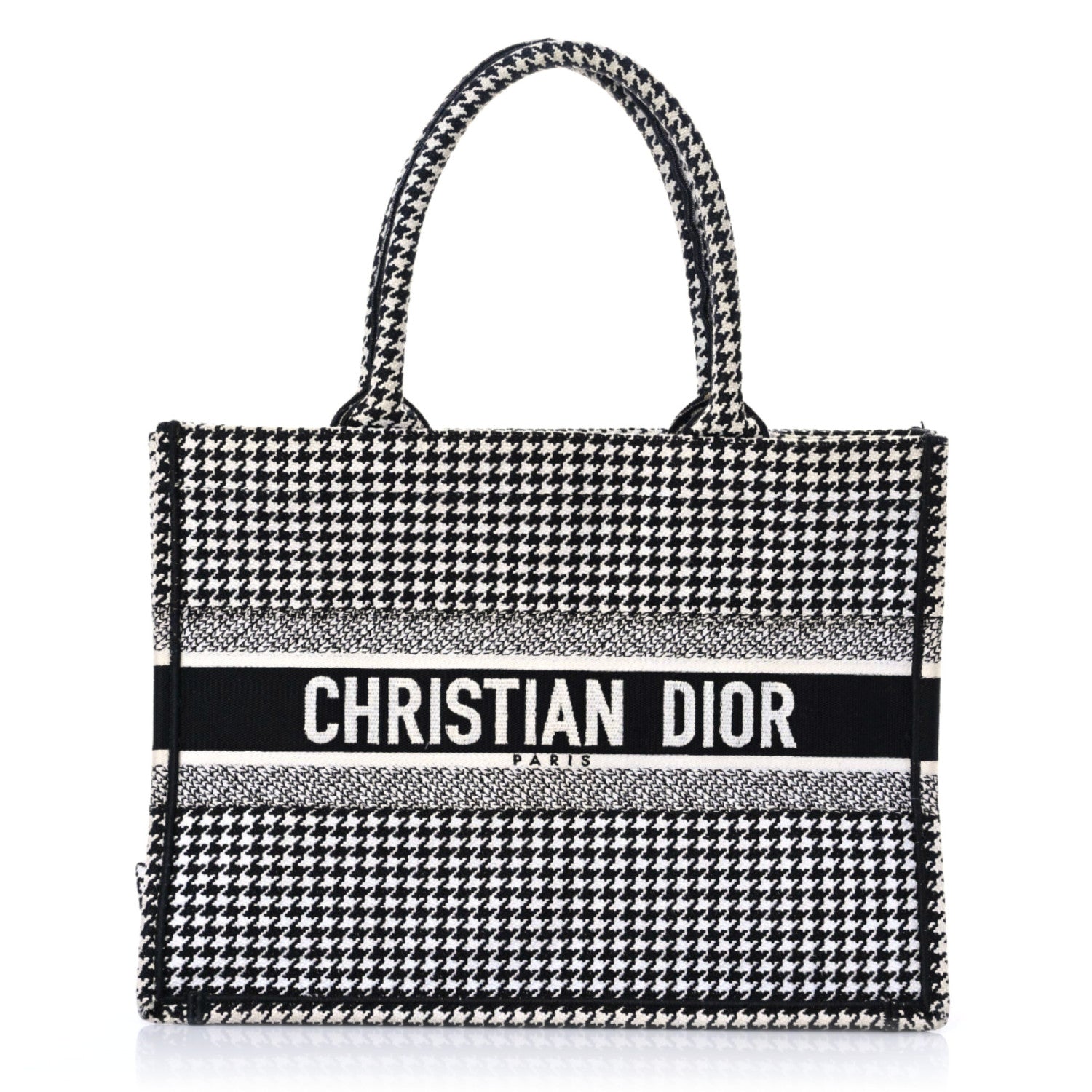 Christian Dior Canvas Houndstooth Embroidered Medium Book Tote Black White 1 of 13