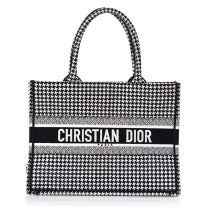 Christian Dior Canvas Houndstooth Embroidered Medium Book Tote Black White 1 of 13