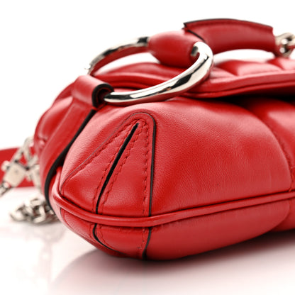 Gucci Nappa Vertical Matelasse Small Maxi Horsebit Chain Shoulder Bag Beret Red 9 of 12