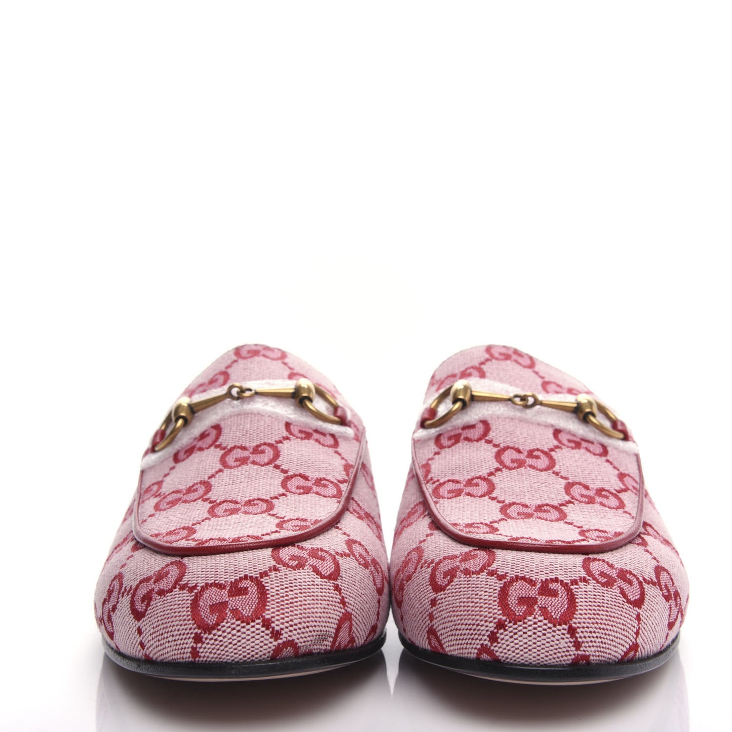 Canvas GG Monogram Horsebit Womens Princetown Slippers 38 Gardenia Hibiscus Red