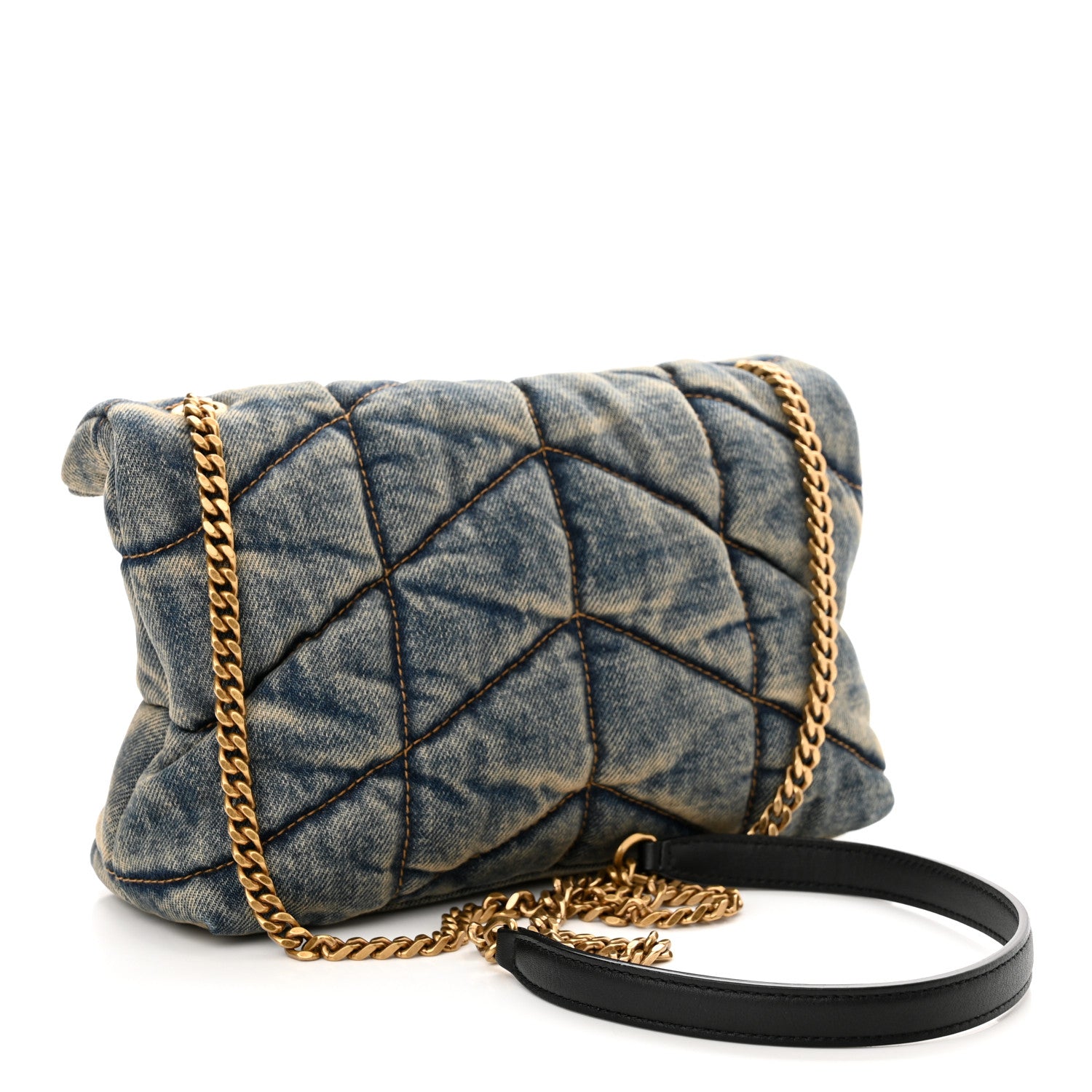 Saint Laurent Denim Quilted Toy Loulou Puffer Monogram Chain Satchel Blue Black 2 of 9