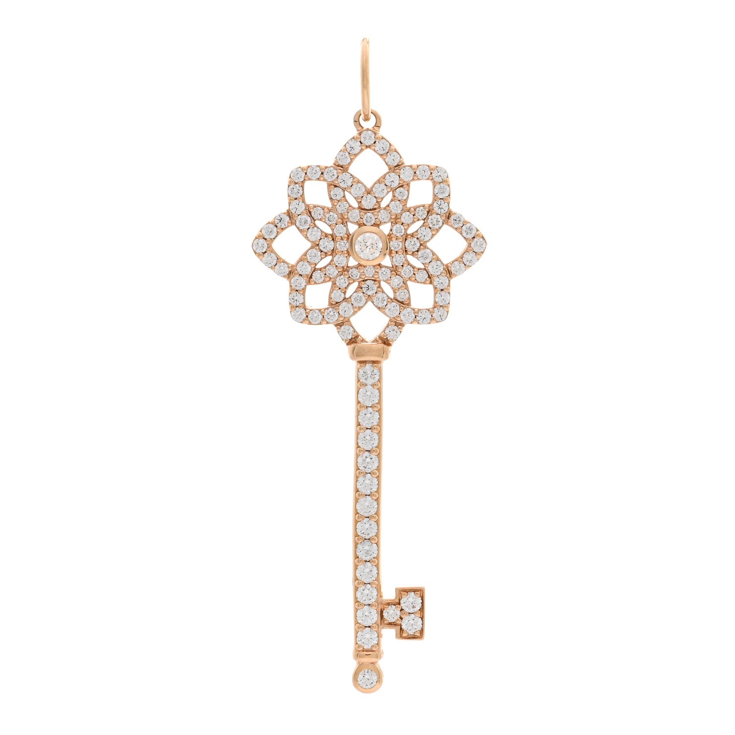 Tiffany 18K Rose Gold Diamond Medium Woven Key Pendant 1 of 4