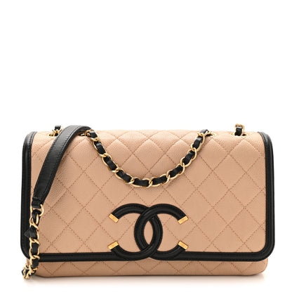 Chanel Caviar Quilted Medium CC Filigree Flap Beige Black 1 of 11