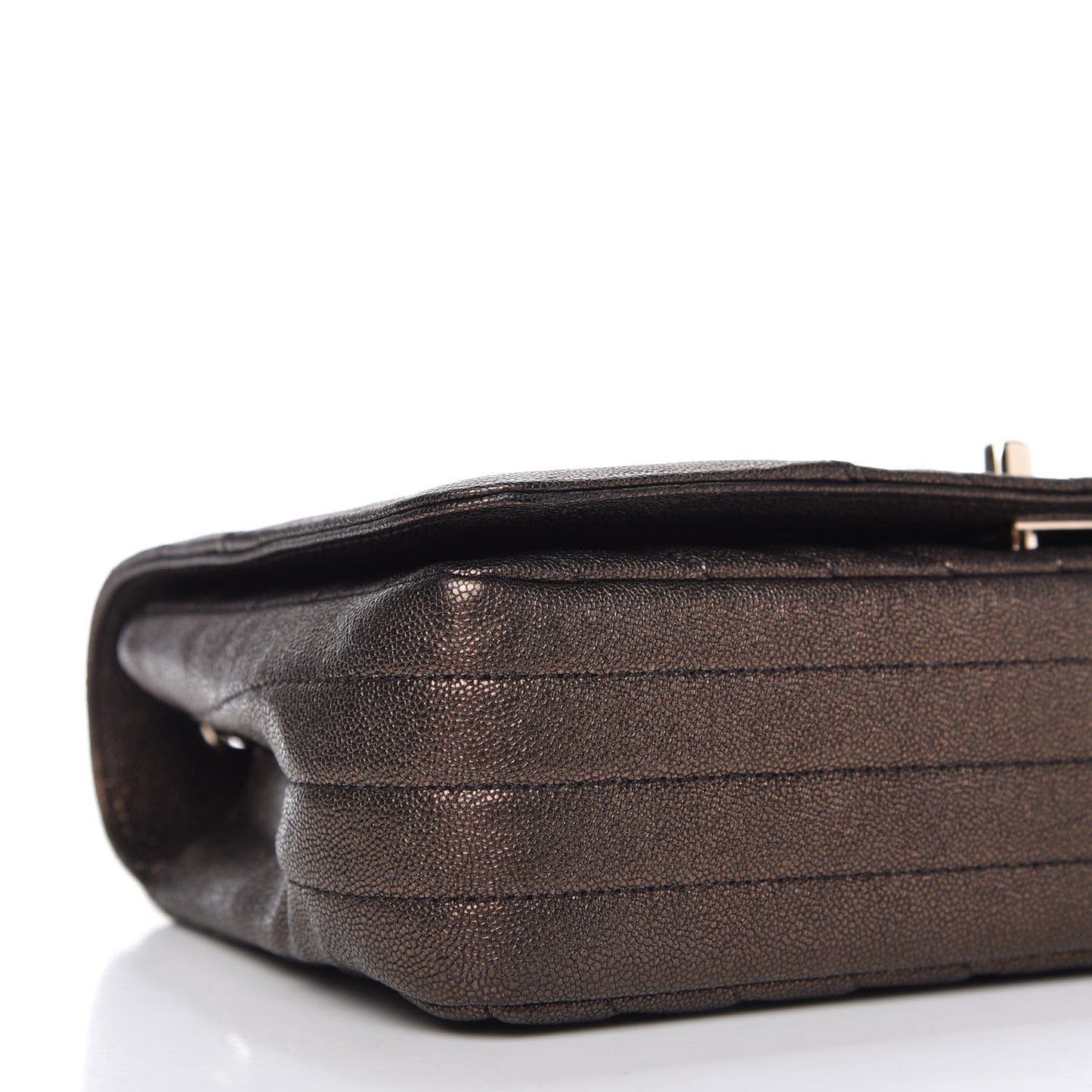 Metallic Caviar Chevron Quilted Medium Statement Flap Bronze